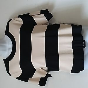NWT eva mendes for NY & Co black and cream stripe with faux belt top L